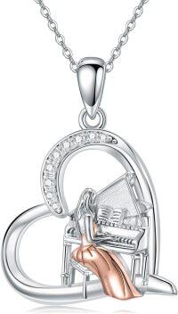 wholesale 925 Sterling Silver Heart-Shaped Musical Instrument and Ballet Dancer Pendant Necklace-Piano