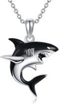 wholesale 925 Sterling Silver Black & White Shark Pendant Necklace for Kids-0-0