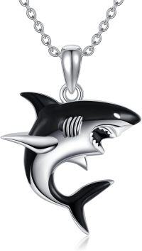 wholesale 925 Sterling Silver Black & White Shark Pendant Necklace for Kids-sharks