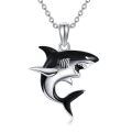 wholesale 925 Sterling Silver Black & White Shark Pendant Necklace for Kids-0-0