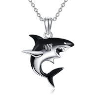 wholesale 925 Sterling Silver Black & White Shark Pendant Necklace for Kids-sharks