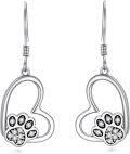 wholesale 925 Sterling Silver Heart-Shaped Paw Print Dangle Earrings for Women Cute Animal s for Birthday Christmas-0-0