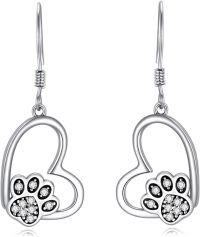 wholesale 925 Sterling Silver Heart-Shaped Paw Print Dangle Earrings for Women Cute Animal s for Birthday Christmas-Dog Cat Pet Paw Print