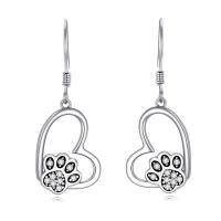 wholesale 925 Sterling Silver Heart Shaped Earring Wholesale With Cat Paw Design And Zircon-Dog Cat Pet Paw Print