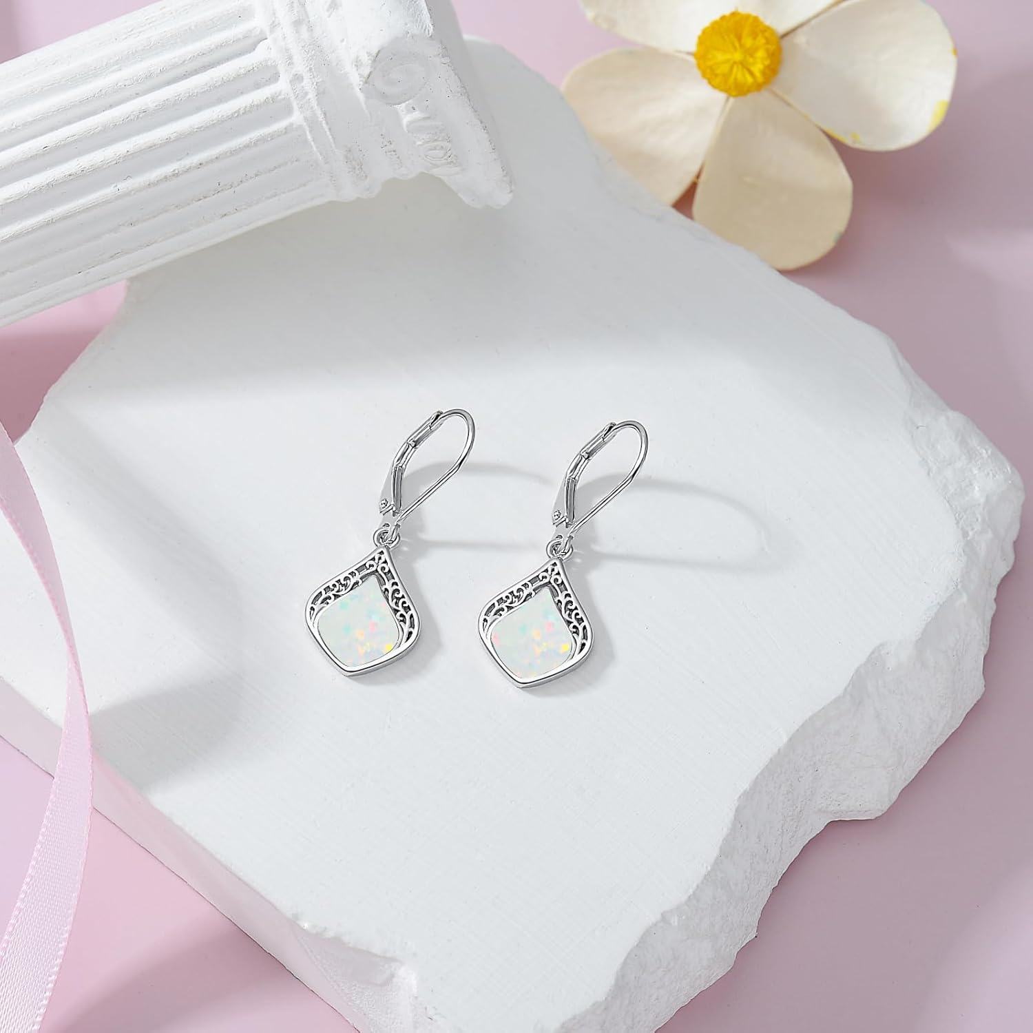 Wholesale 925 Sterling Silver White Opal Drop Earrings for Women -0-3