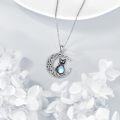 wholesale 925 Sterling Silver Cat in the Moon Pendant with Rainbow Moonstone and Star Charm Necklace for Women Girls-0-2