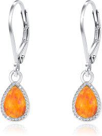 wholesale 925 Sterling Silver Opal Teardrop Leverback Earrings Hypoallergenic Gift-Orange Teardrop Silver
