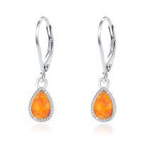 wholesale 925 Sterling Silver Opal Teardrop Leverback Earrings Hypoallergenic Gift-Orange Teardrop Silver