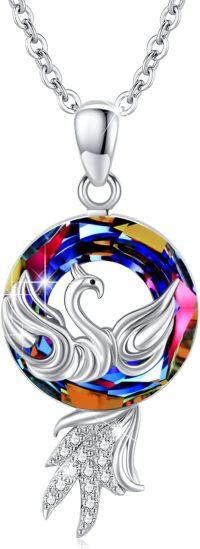 wholesale 925 Sterling Silver Rainbow Crystal Swan Pendant Necklace for Women and Girls Gifts-Phoenix Necklace