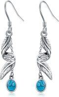 wholesale 925 Sterling Silver Turquoise Feather Dangle Earrings for Women Bohemian-0-0