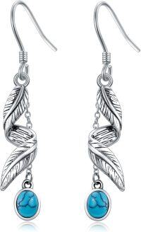 wholesale 925 Sterling Silver Turquoise Feather Dangle Earrings for Women Bohemian-Feather