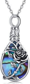 wholesale 925 Sterling Silver Abalone Shell Daffodil Rose Tear Drop Keepsake Urn Necklace for Ashes Memory Jewelry-0-0