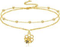 wholesale 925 Sterling Silver Honeycomb Bee Charm Gold Tone Ankle Anklet Set for Women Gifts-Bee