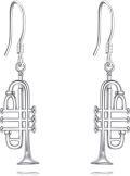 wholesale 925 Sterling Silver Trumpet Musical Instrument Dangle Earrings Gift for Her-0-0