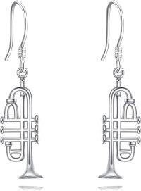 wholesale 925 Sterling Silver Trumpet Musical Instrument Dangle Earrings Gift for Her-Silver Trumpet