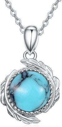 wholesale 925 Sterling Silver Turquoise Leaf Pendant Necklace for Women-Turquoise