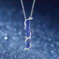 wholesale Sterling Silver Lapis Lazuli White Opal Vertical Bar Necklace - Exquisite Elegant Leaf Pendant Clavicle Chain, 18+2 Extender, Gift Ready-0-5