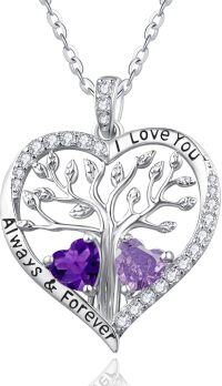 wholesale S925 Sterling Silver & 1Ct Amethyst/Alexandrite Tree of Life Heart Pendant Necklace for Women, Love Gifts-02-06-Feb-Jun