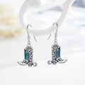 wholesale 925 Sterling Silver Cowboy Boot Drop Earrings Oxidized Turquoise Flower Western Design-0-1