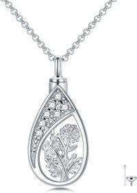 wholesale 925 Sterling Silver Floral Tear Drop Keepsake Pendant Necklaces w/Funnel Set for Women's Memorial Jewelry-010-October-Marigold Flower