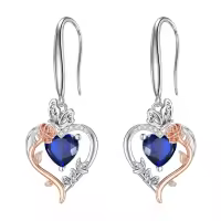 TOUPOP Sterling Silver Sapphire Rose Heart Butterfly Earrings-undefined