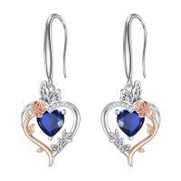 TOUPOP Sterling Silver Sapphire Rose Heart Butterfly Earrings-undefined