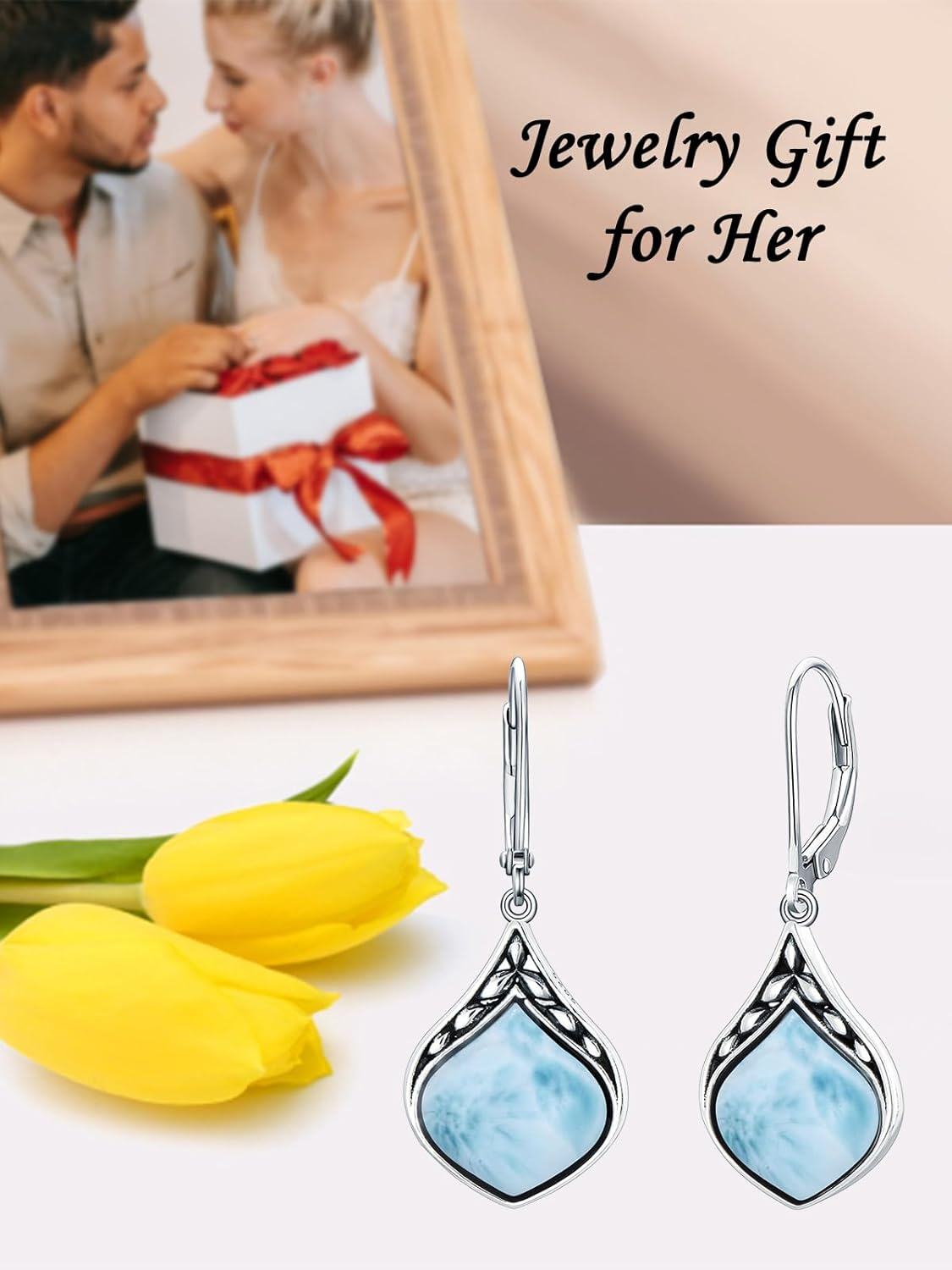 wholesale 925 Sterling Silver Larimar Drop Earring for Women  4cm Length-0-3