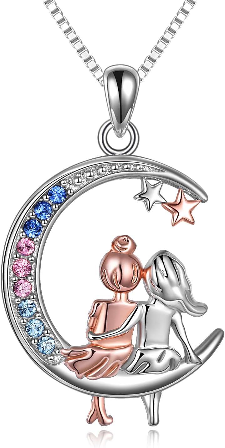 wholesale 925 Sterling Silver Metal Stone Sisters Moon Pendant Necklace  for Sister-in-Law-0-0
