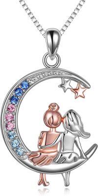 wholesale 925 Sterling Silver Metal Stone Sisters Moon Pendant Necklace  for Sister-in-Law-Silver Moon