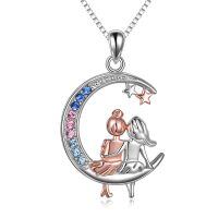wholesale 925 Sterling Silver Metal Stone Sisters Moon Pendant Necklace  for Sister-in-Law-Silver Moon
