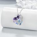 wholesale 925 Sterling Silver Purple Crystal Heart Pendant Necklace w/Butterflies & Bees Jewelry for Women-0-3