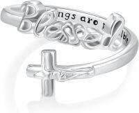wholesale 925 Sterling Silver Christian Faith Ring Adjustable Religious Jewelry Valentine s Gift for Her-D-Blessed