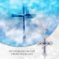 wholesale 925 Sterling Silver Purple and Blue Stone Vintage Cross Pendant Necklace for Mom or Wife-0-4