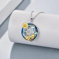 wholesale 925 Sterling Silver Blue Crystal Honeycomb Flower & Gold Bee Pendant Necklace for Women-0-1