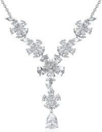 wholesale Sterling Silver CZ Crystal Floral Necklace for Wedding Prom Bridal Gift 18 20 -necklace-white