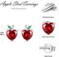 wholesale 925 Sterling Silver Heart-Shaped Red Crystal Apple Stud Earrings for Women-0-2