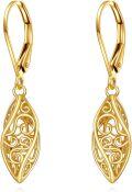 wholesale Gold Plated 925 Sterling Silver Filigree Vintage Dangle Drop Leverback Earrings -0-0