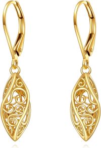 wholesale Gold Plated 925 Sterling Silver Filigree Vintage Dangle Drop Leverback Earrings -Gold Filigree Leverback Earrings