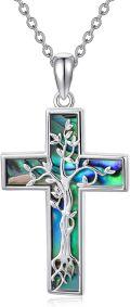 wholesale 925 Sterling Silver Abalone Shell Cross Tree of Life Pendant Necklace with Hummingbird and Butterfly Design-0-0
