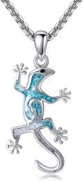 wholesale 925 Sterling Silver Turquoise Gecko Lizard Pendant Necklace  for Women and Girls 48cm Chain Length-0-0