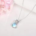 wholesale 925 Sterling Silver Round Blue Opal Celtic Moon Cat Pendant Necklace Wiccan Jewelry for Women-0-3