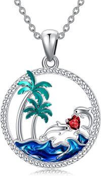 wholesale 925 Sterling Silver Dolphin Palm Tree Pendant Necklace-01-Jan-Dolphin