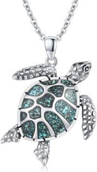 wholesale 925 Sterling Silver Turquoise Turtle Pendant Necklace Sea Life Jewelry for Women Gifts-08- Sea Turtle