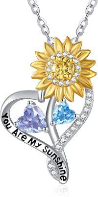 wholesale S925 Sterling Silver Sunflower & 1CT Alexandrite/Topaz Birthstone Pendant Necklace, Love Gift for Women-06-12-Jun-Dec