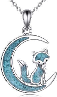 wholesale 925 Sterling Silver Turquoise Crescent Moon Fox Pendant Necklace-Fox