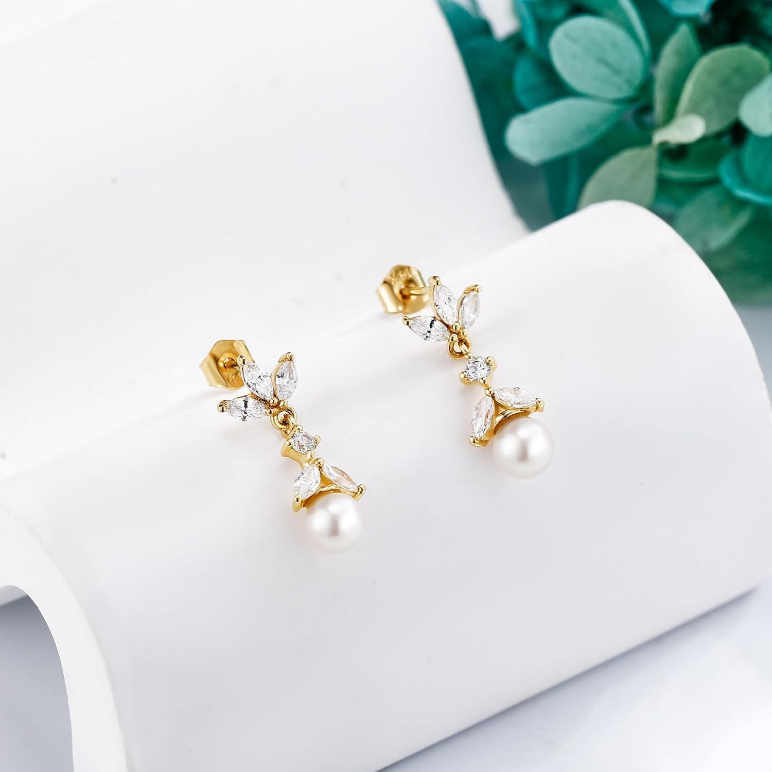 wholesale 18K Gold Pearl Flower Drop Dangle Earring for Women Girls-0-2