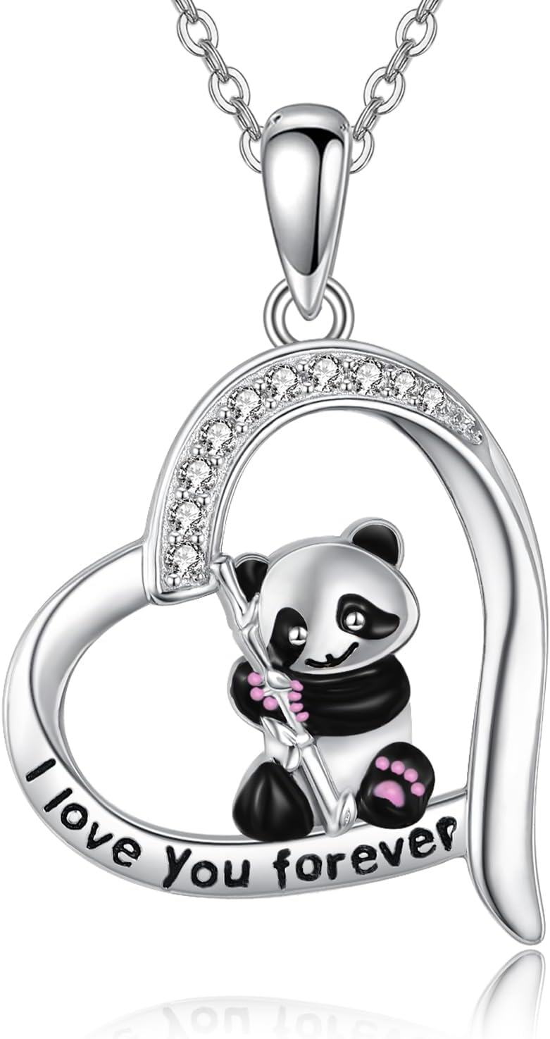 Sterling Silver Penguin Heart Necklace Sister Friendship Jewelry Gift for Women-panda
