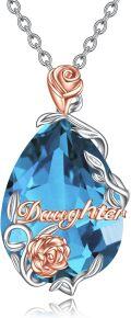 wholesale 925 Sterling Silver 925 Blue Teardrop Crystal Rose Pendant Necklace - Mothers Day Gift for Women-0-0