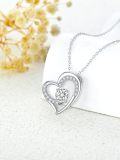 wholesale 925 Sterling Silver 925 with Moissanite Double Heart Pendant Necklace for Women-0-3