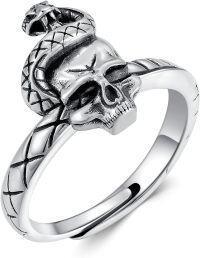wholesale 925 Sterling Silver Animal Ring Highland Cow Panda Snake Koala Adjustable Open Ring for Women Christmas Birthday Gift-Snake Skull